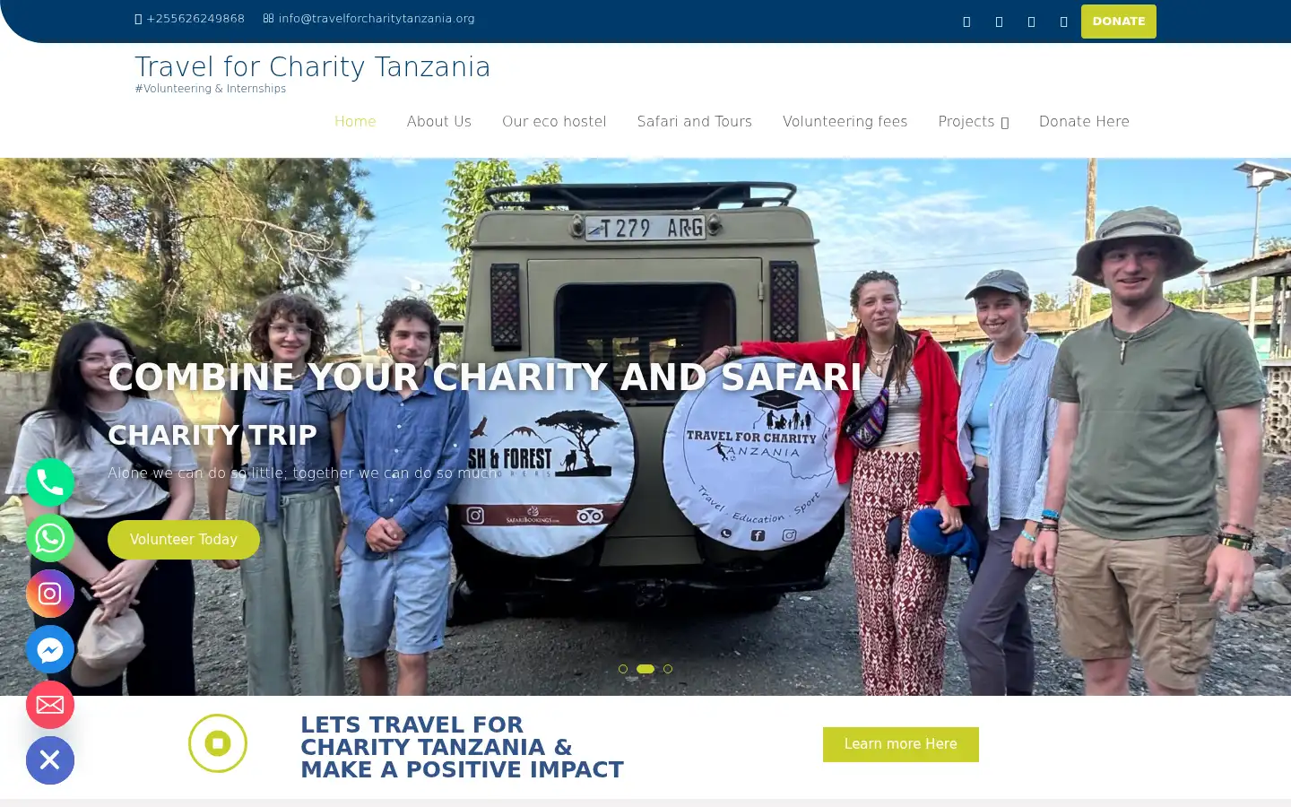 Screenshot of travelforcharitytanzania.org
