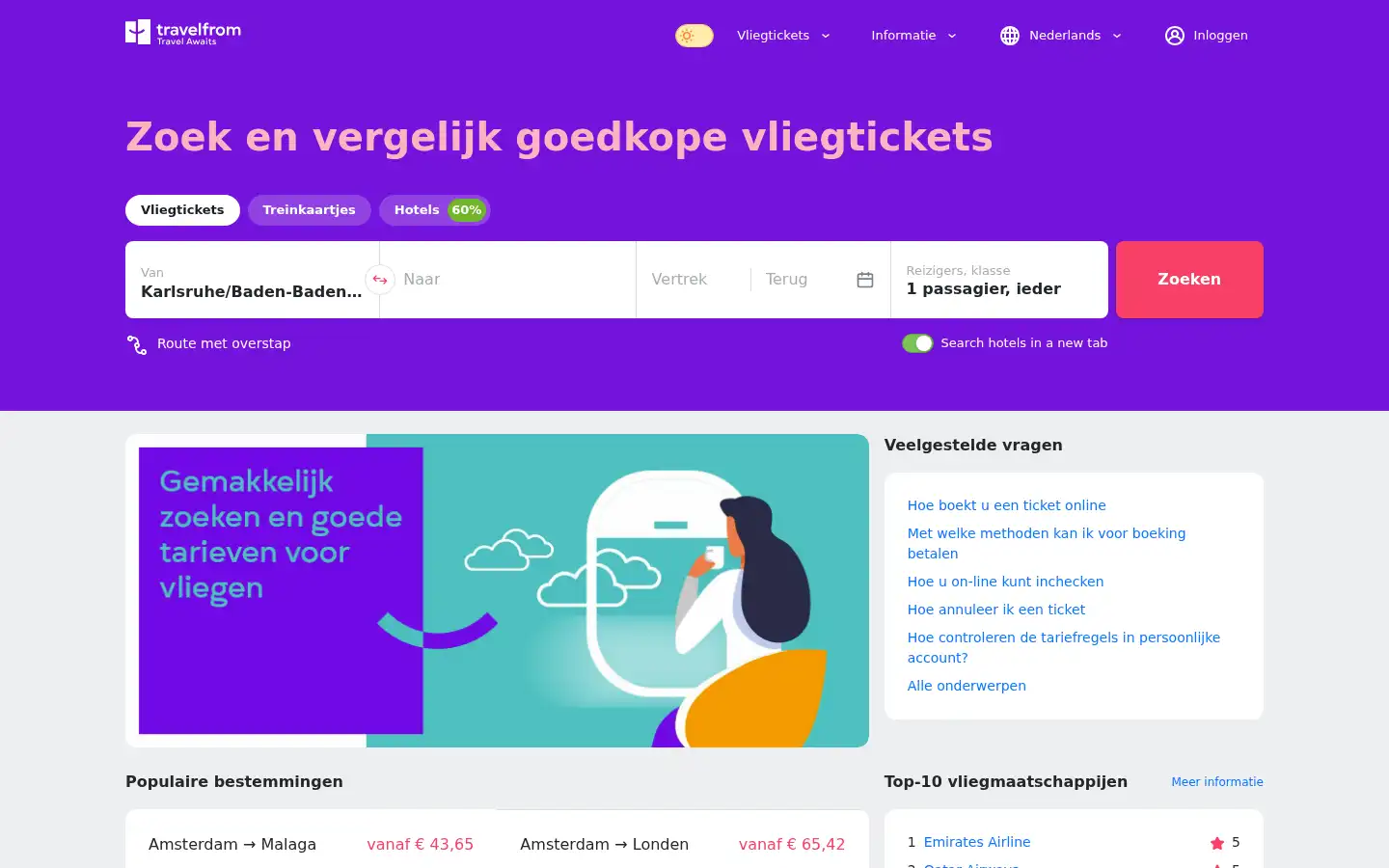 Screenshot of travelfrom.nl