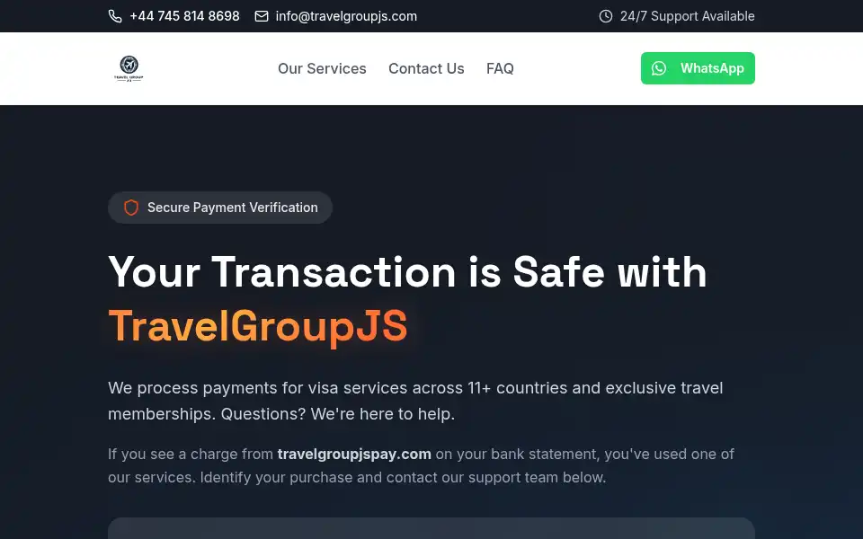 Screenshot of travelgroupjspay.com