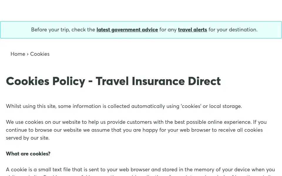 Screenshot of travelinsurancedirect.com.au