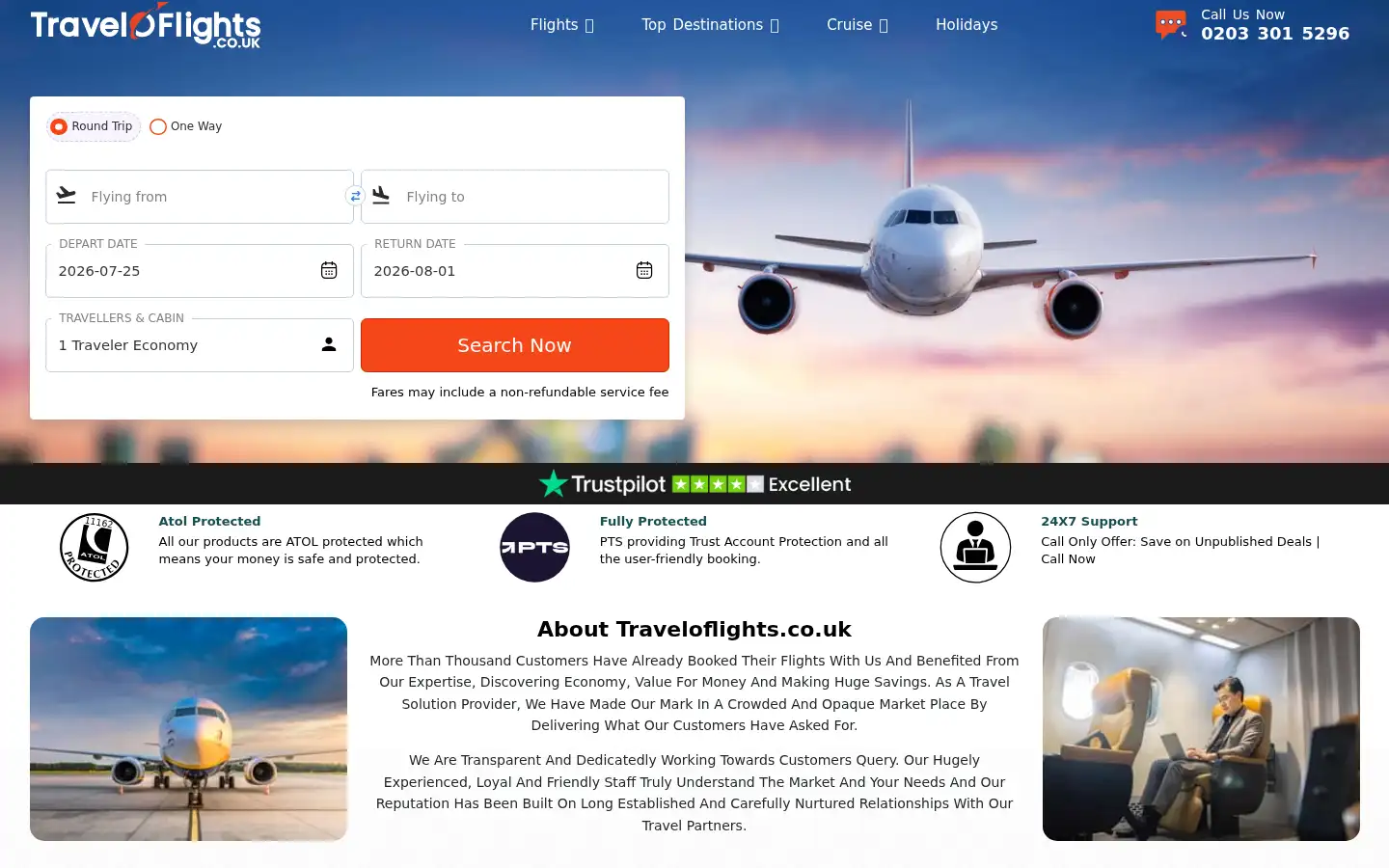 Screenshot of traveloflights.co.uk