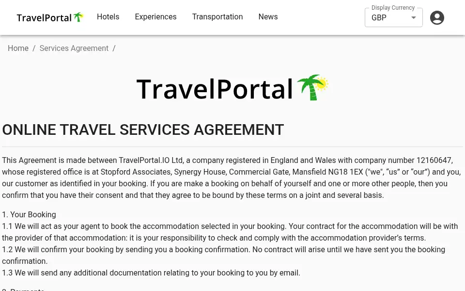 Screenshot of travelportal.io
