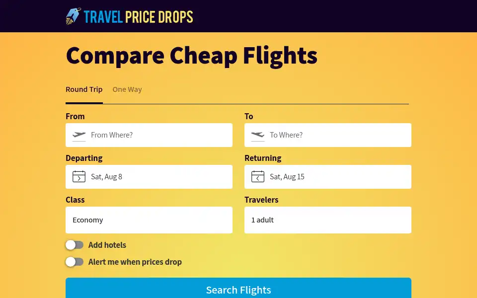 Screenshot of travelpricedrops.com