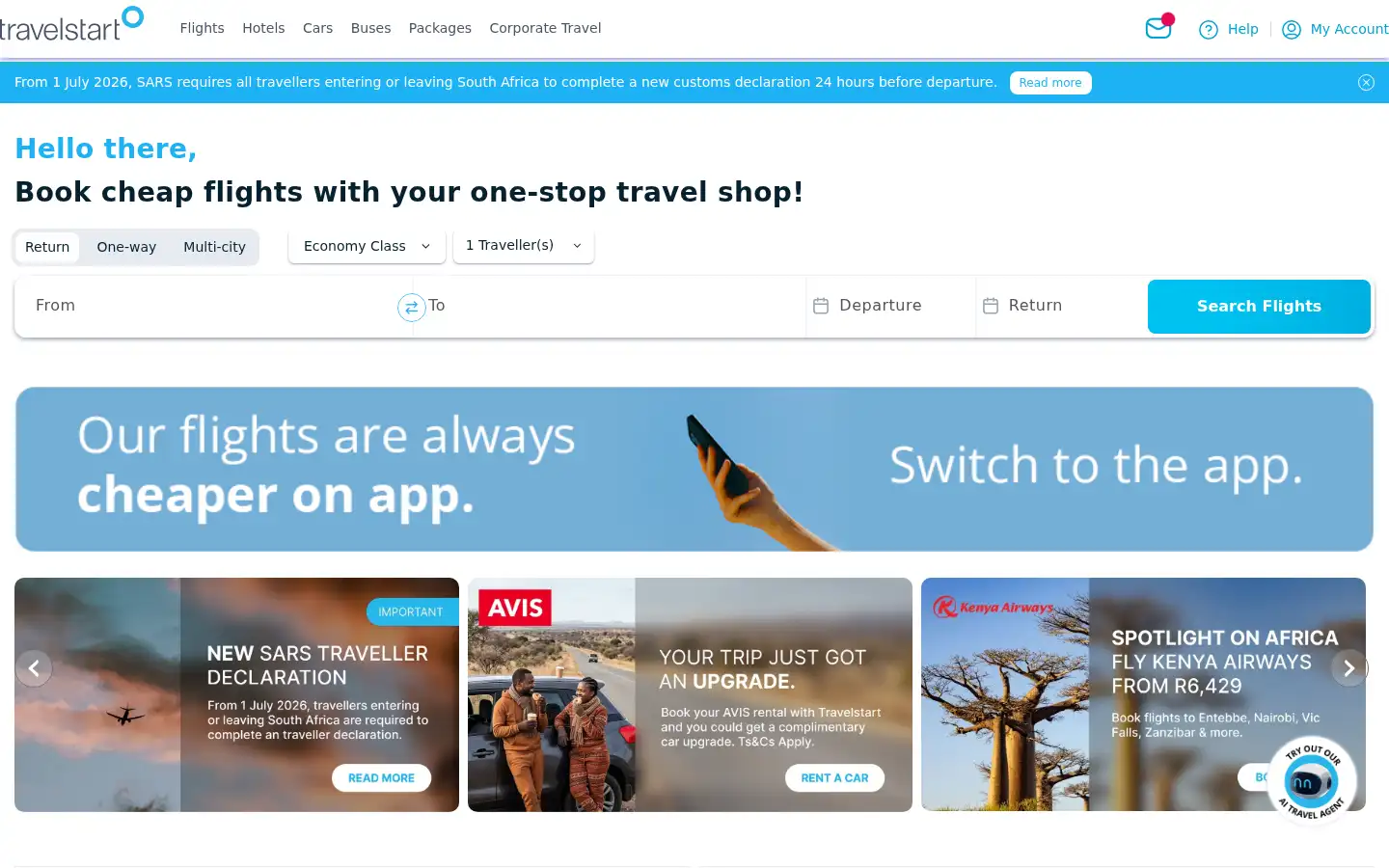 Screenshot of travelstart.co.za