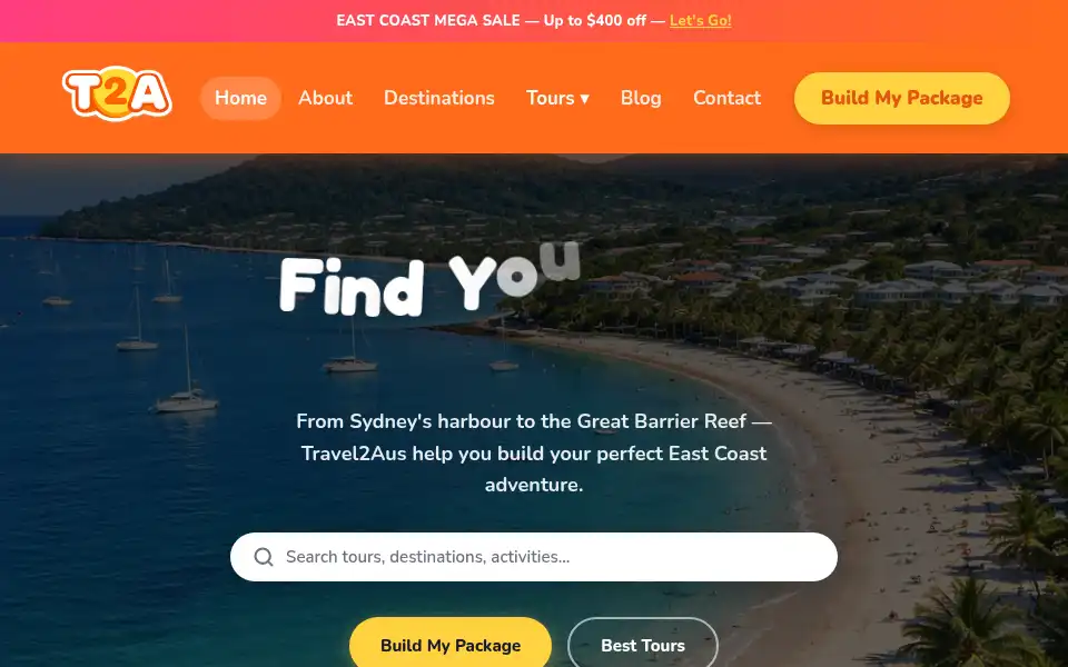 Screenshot of traveltoaus.com