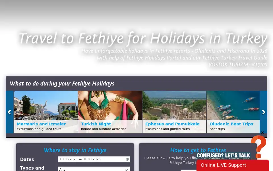 Screenshot of traveltofethiye.co.uk