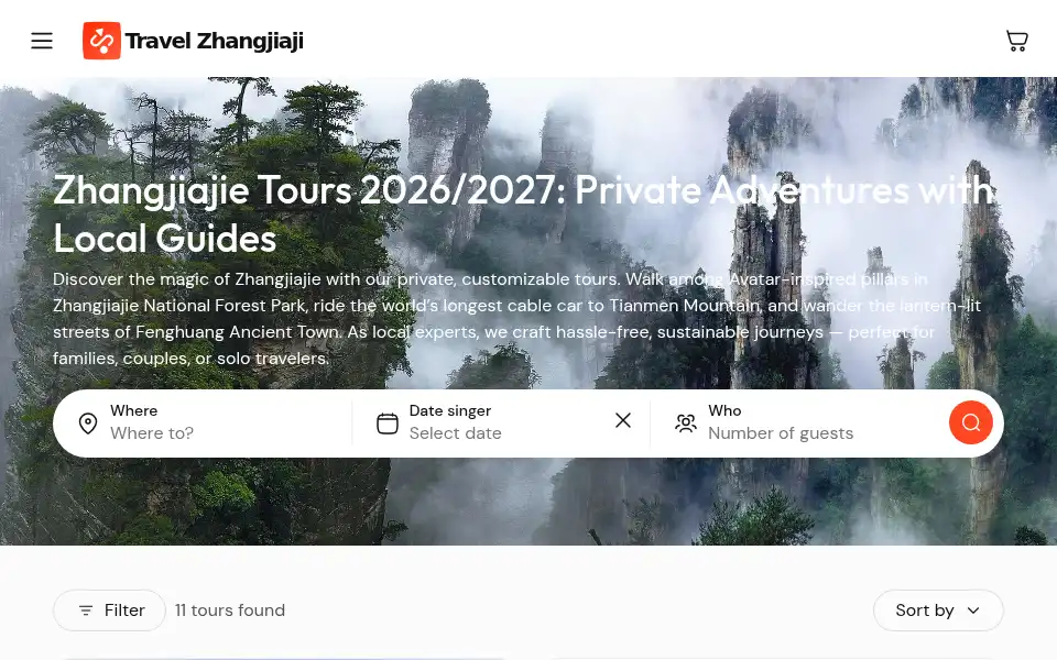 Screenshot of travelzhangjiajie.com