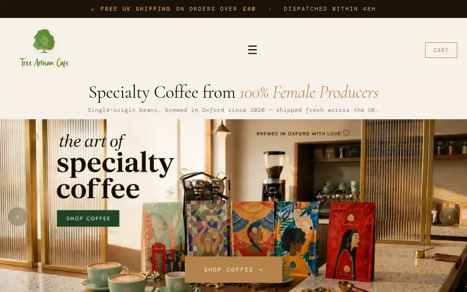 Screenshot of treeartisancafe.com