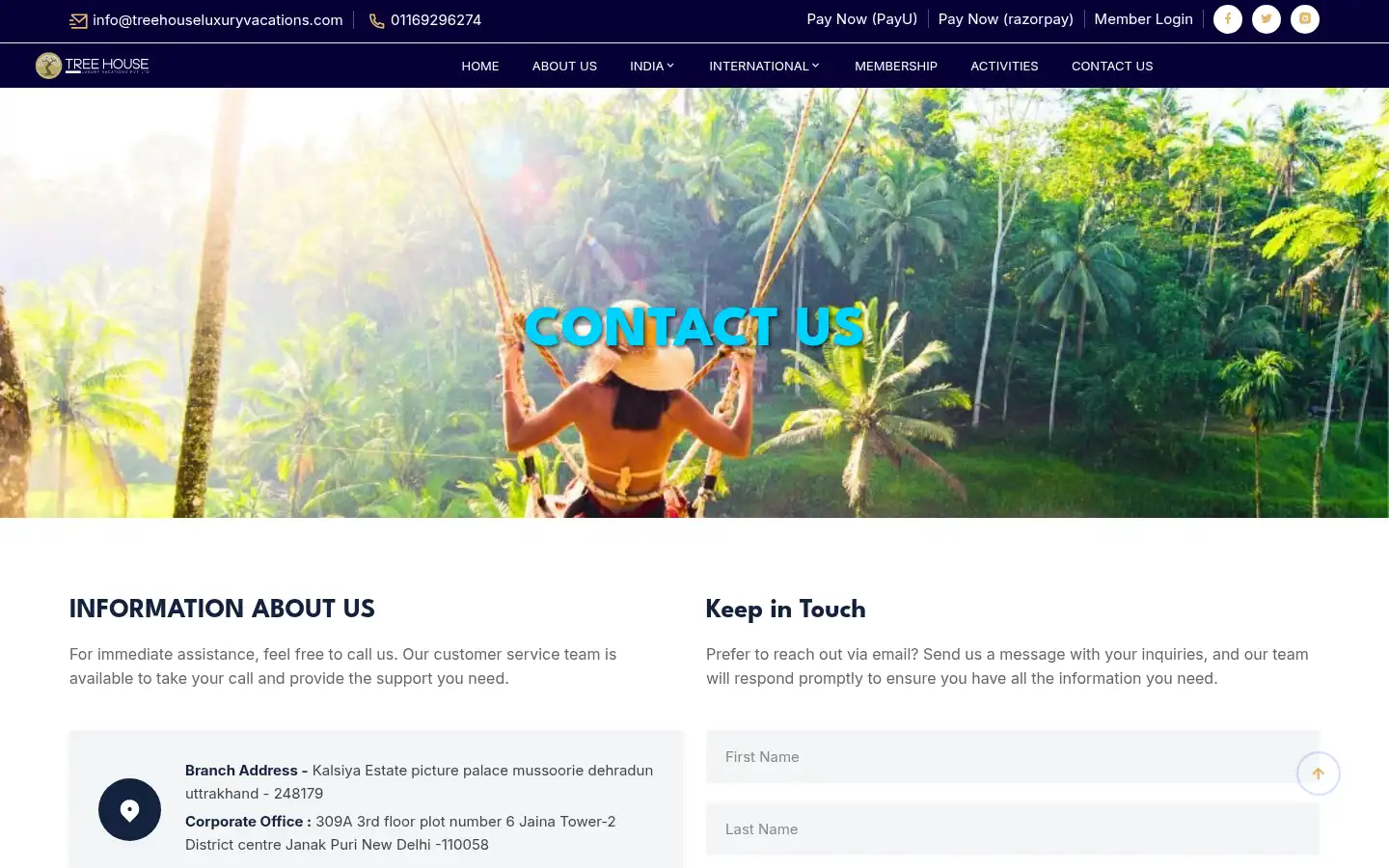 Screenshot of treehouseluxuryvacations.com