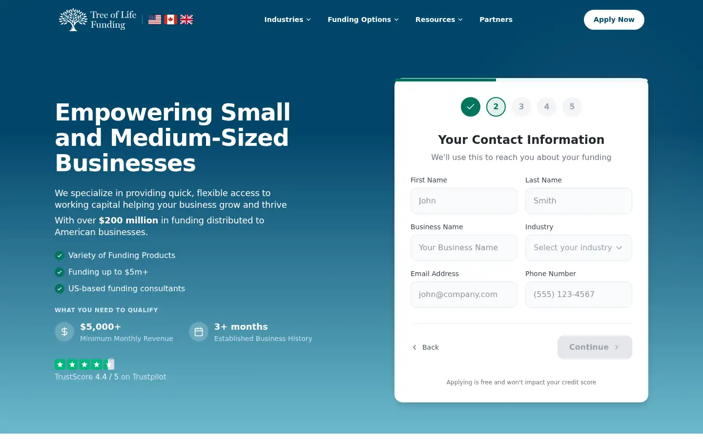 Screenshot of treeoflifefunding.com