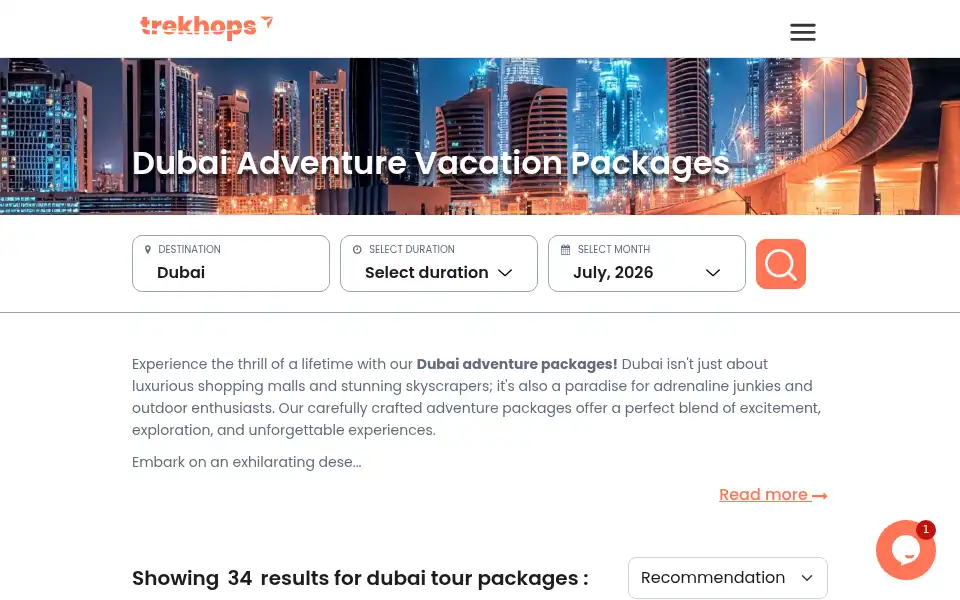 Screenshot of trekhops.com