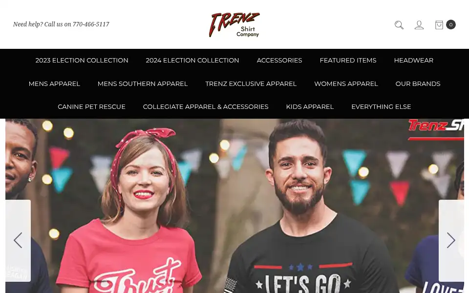 Screenshot of trenzshirts.com