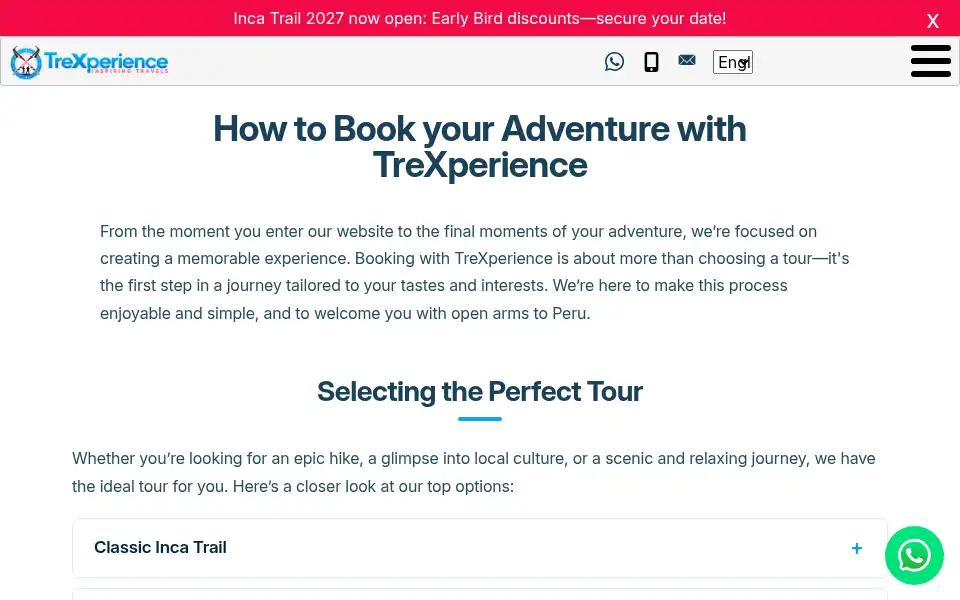 Screenshot of trexperienceperu.com