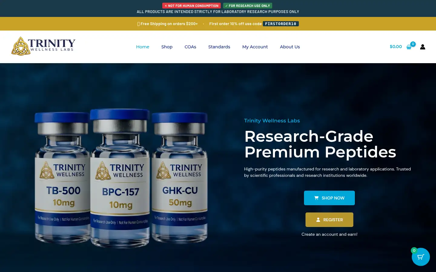 Screenshot of trinitywellnesslabs.com