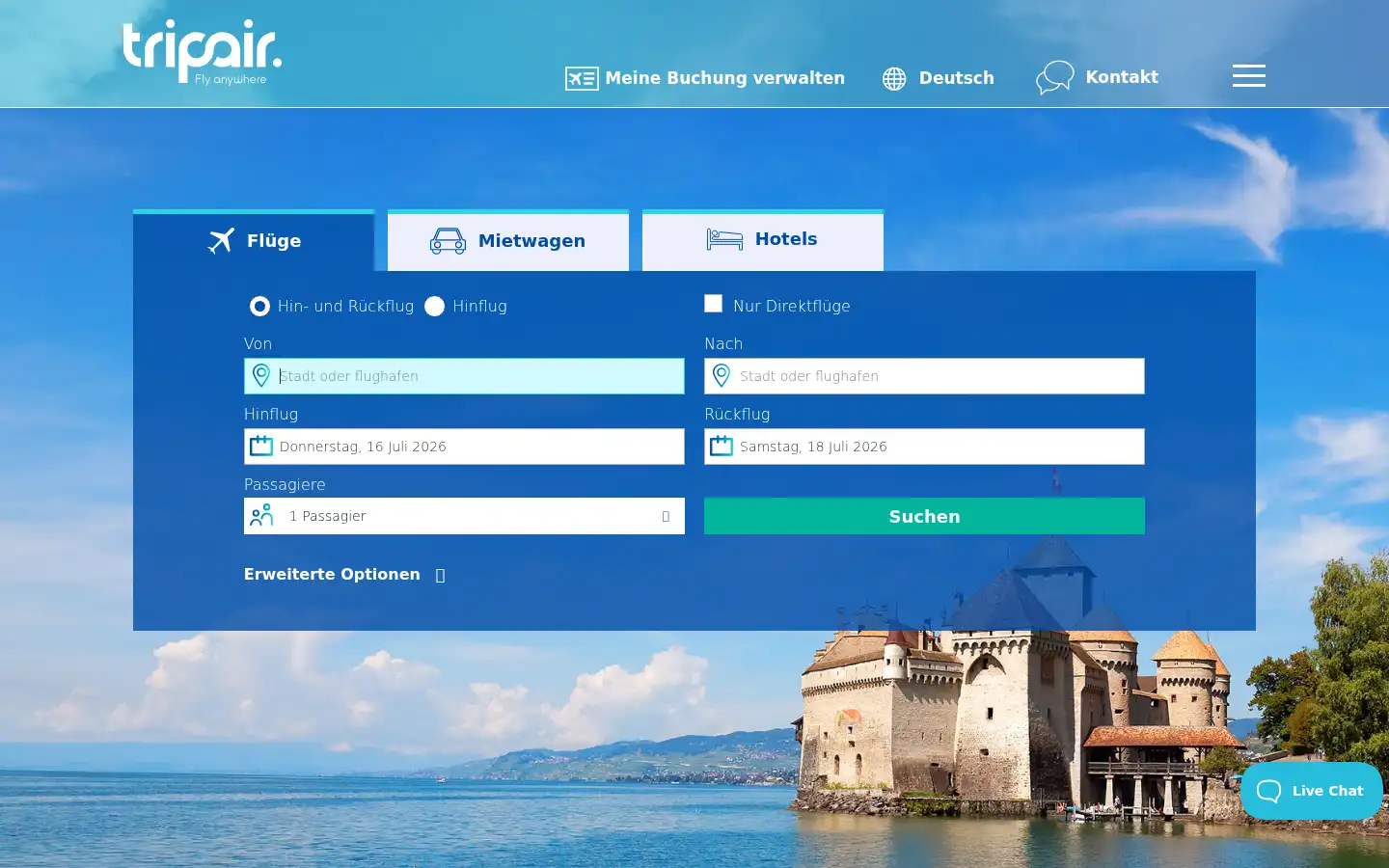 Screenshot of tripair.ch