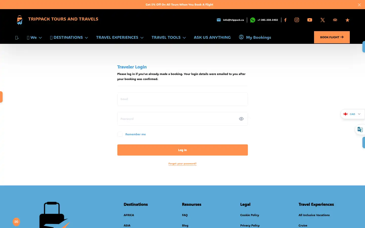 Screenshot of trippack.ca
