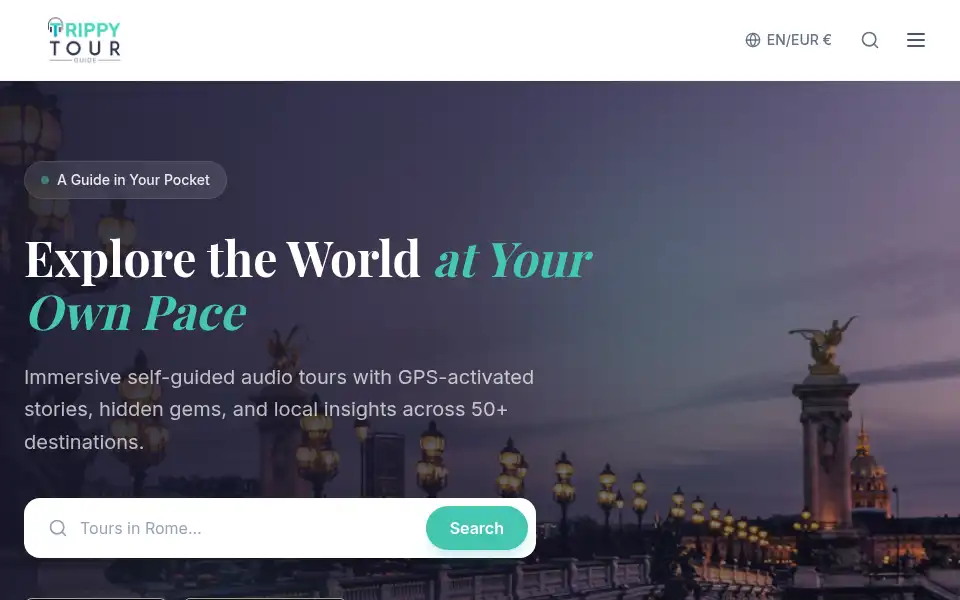 Screenshot of trippytourguide.com