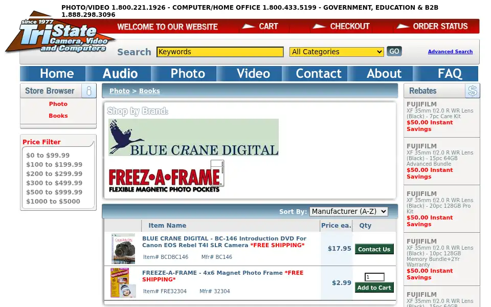 Screenshot of tristatecamera.com