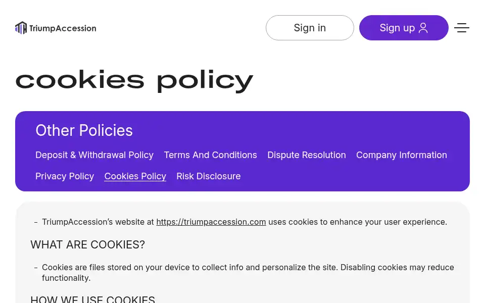 Screenshot of triumpaccession.com
