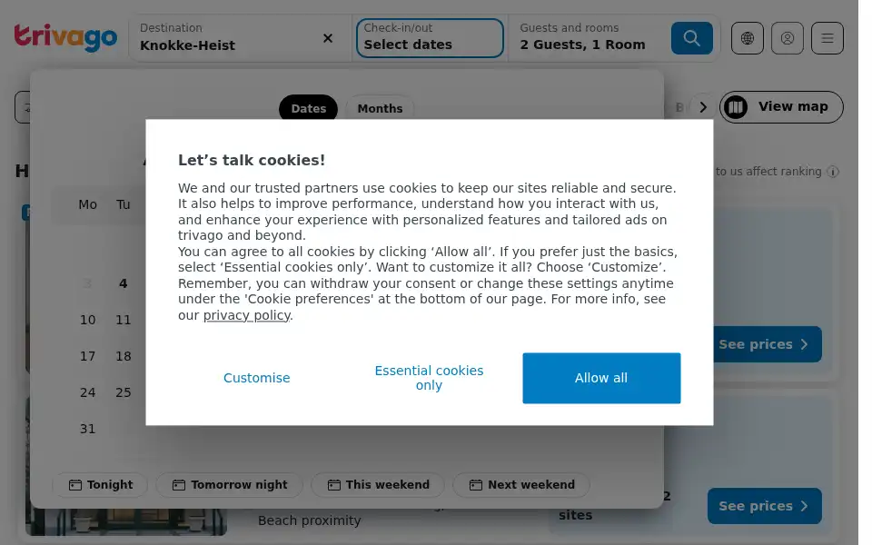 Screenshot of trivago.be