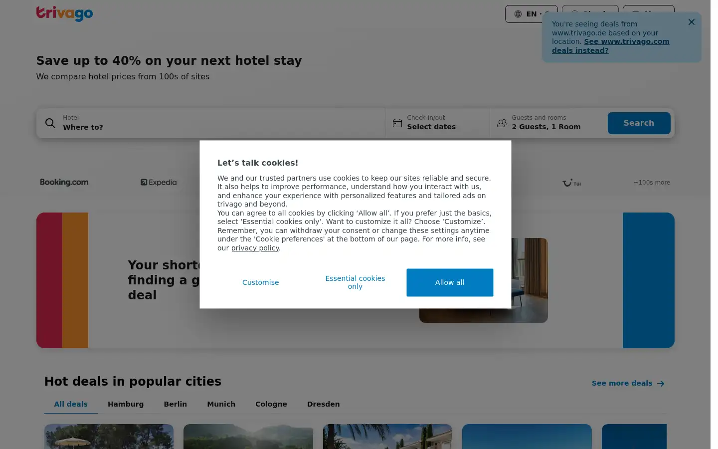 Screenshot of trivago.com