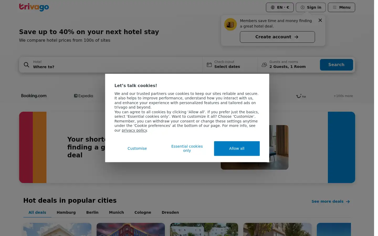 Screenshot of trivago.de