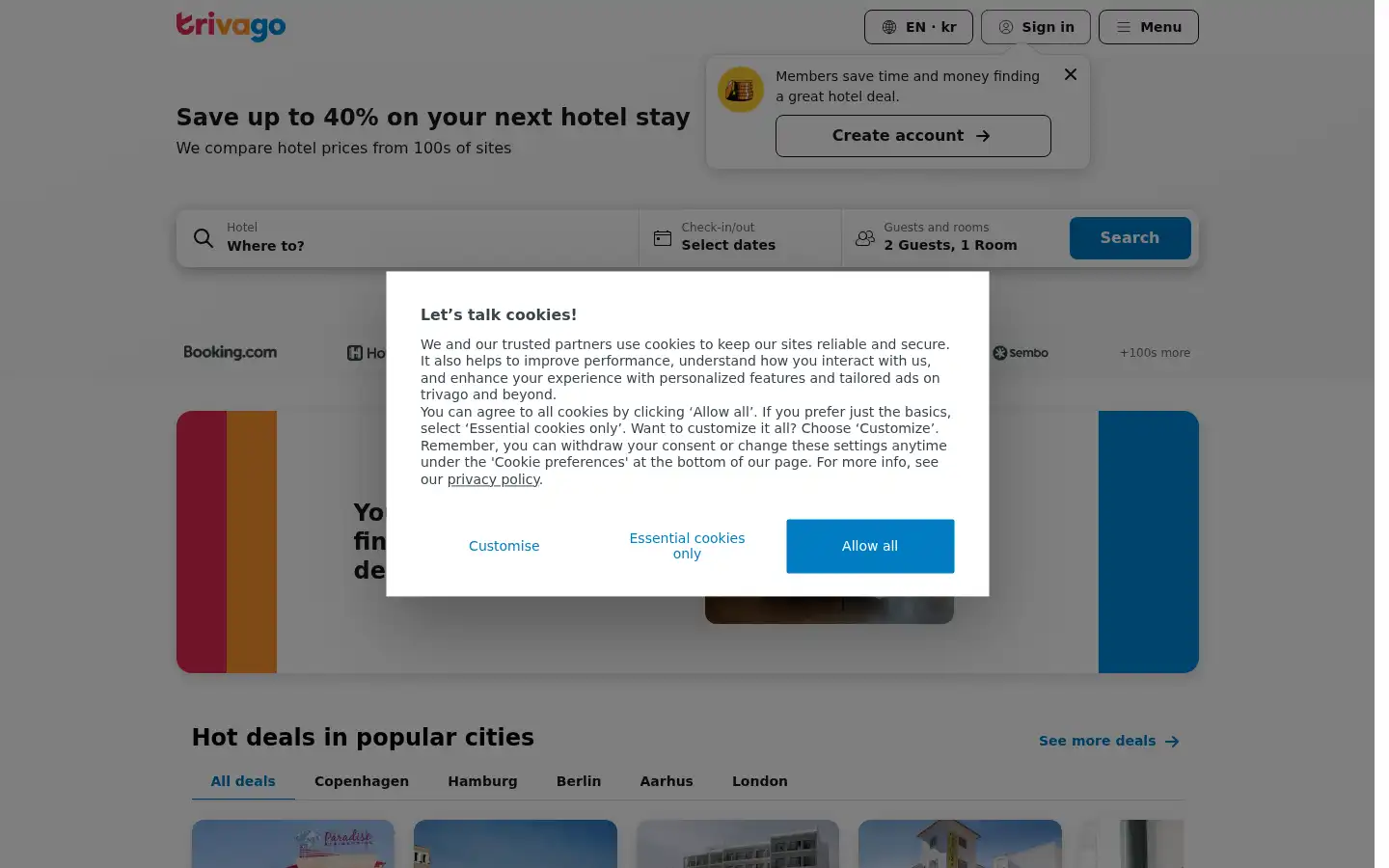 Screenshot of trivago.dk