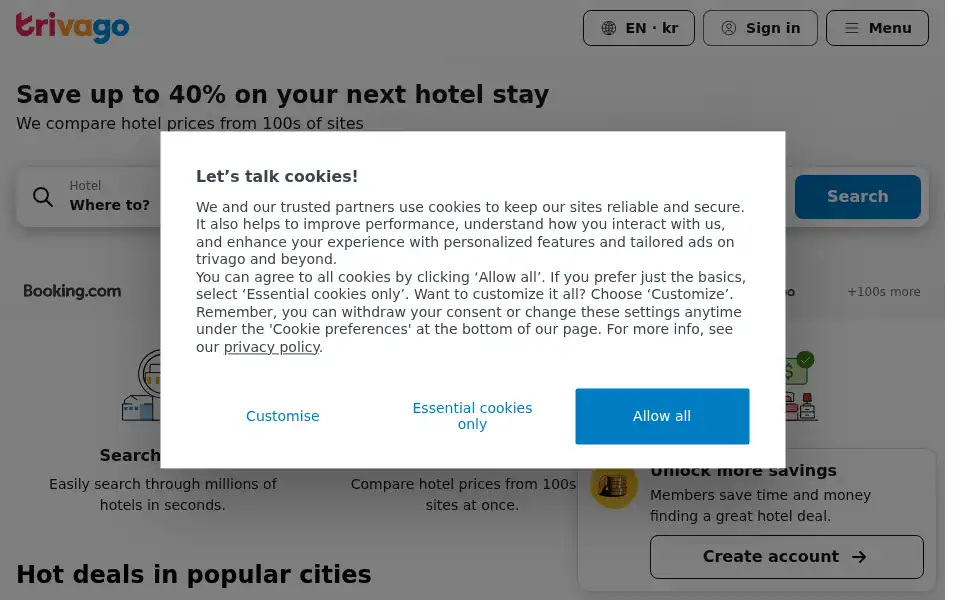 Screenshot of trivago.se
