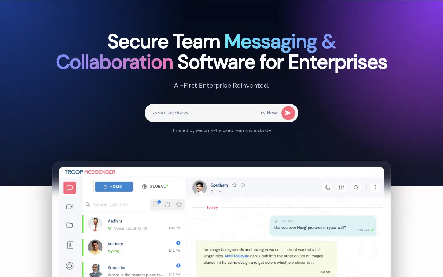 Screenshot of troopmessenger.com
