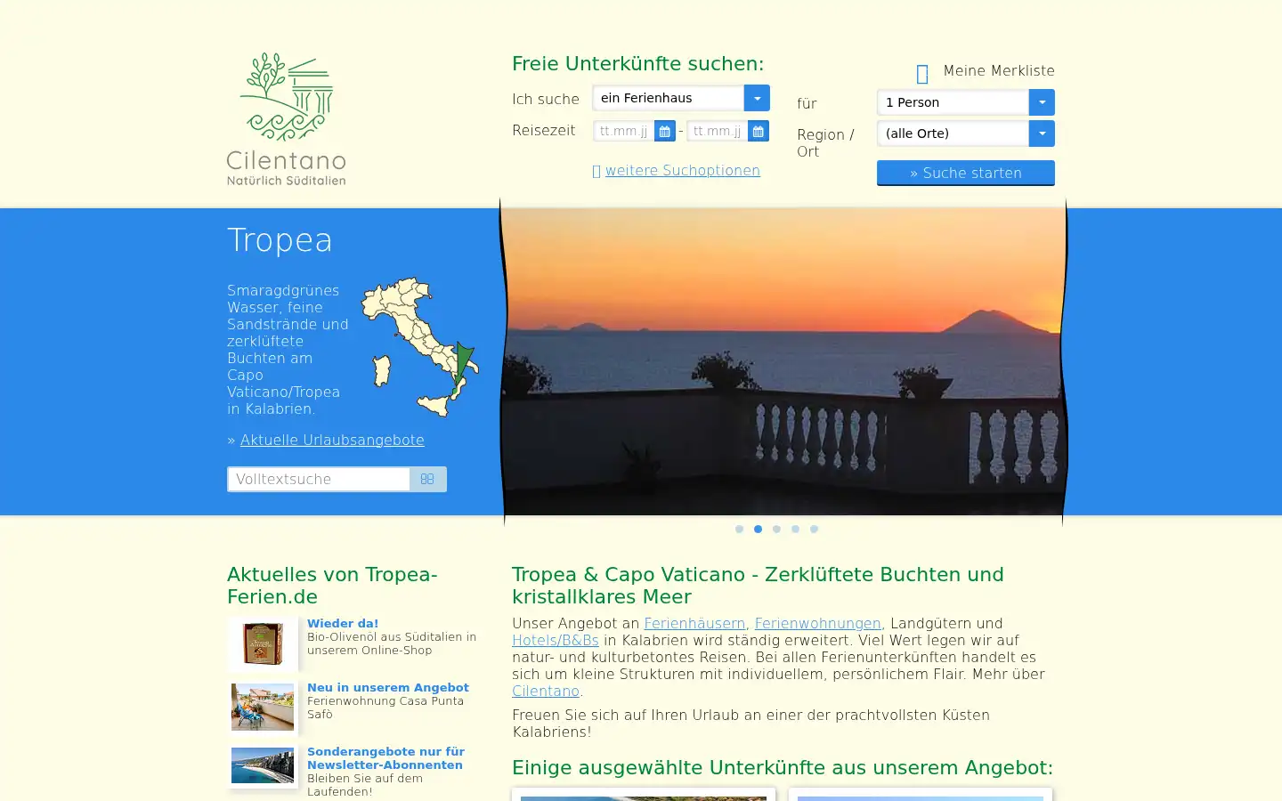 Screenshot of tropea-ferien.de