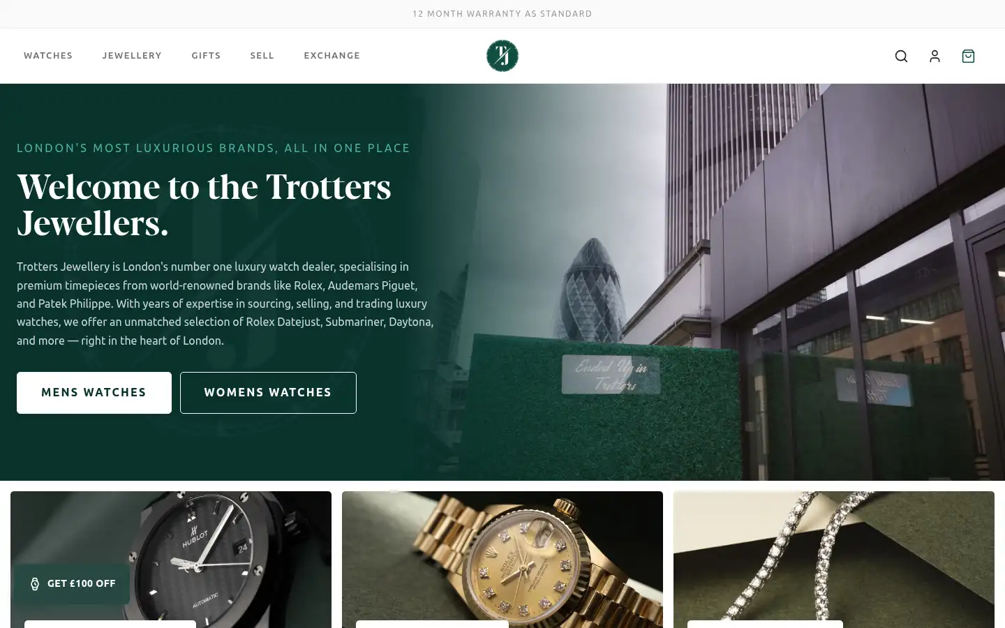 Screenshot of trottersjewellers.com