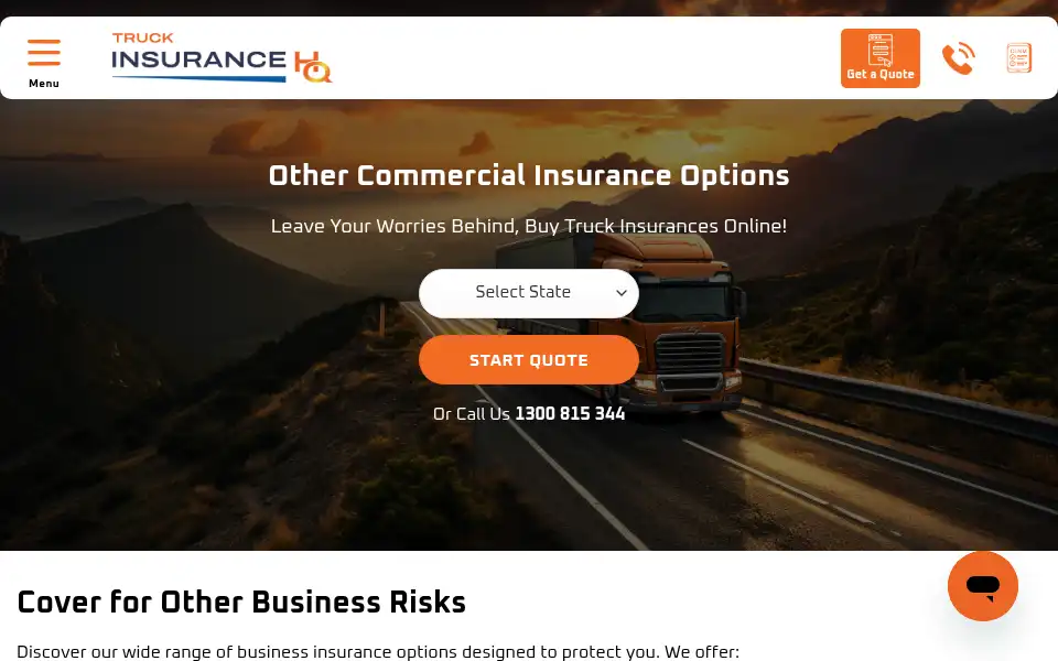 Screenshot of truckinsurancehq.com.au