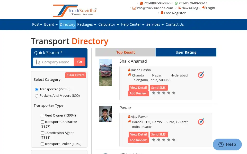 Screenshot of trucksuvidha.com