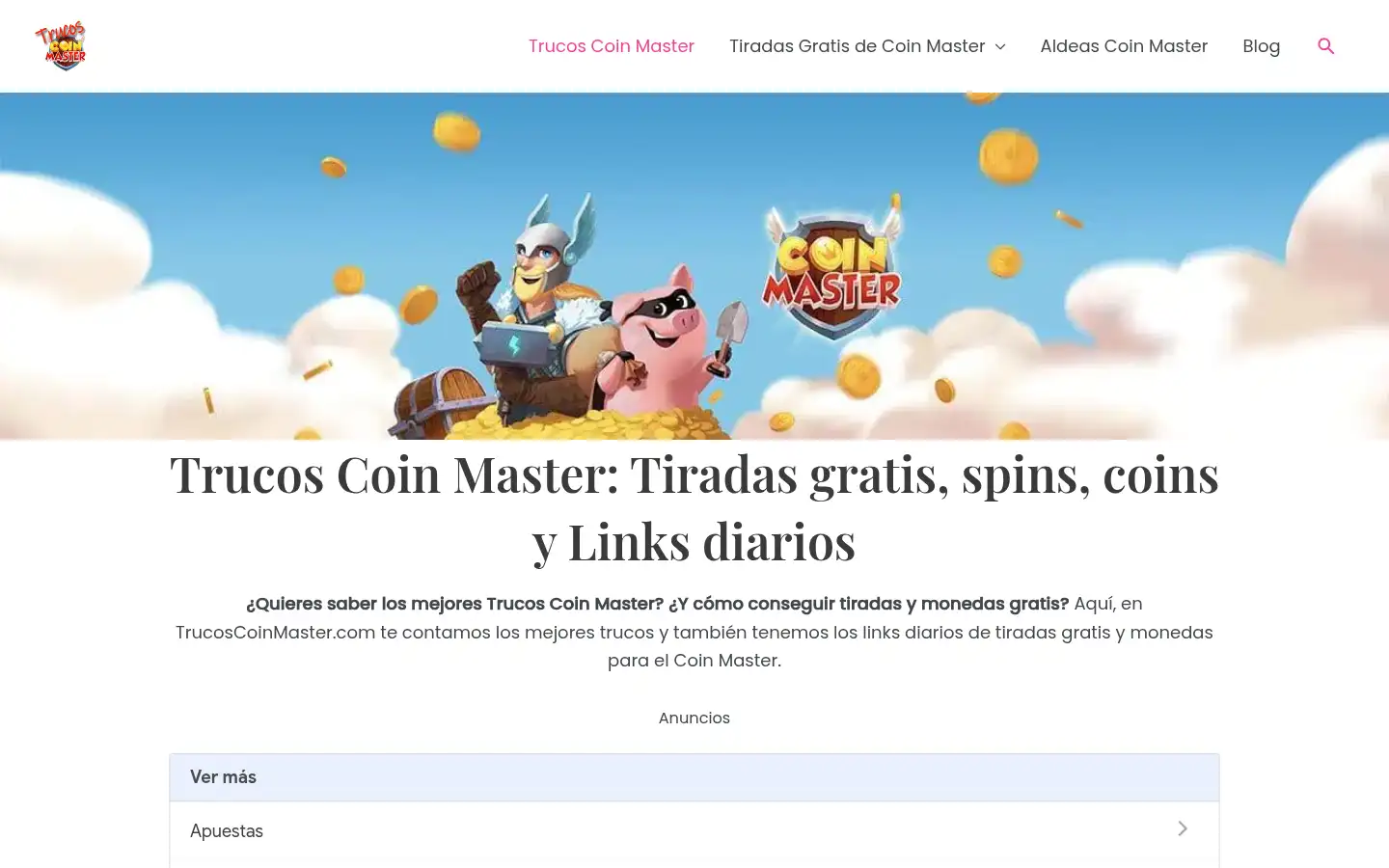Screenshot of trucoscoinmaster.com