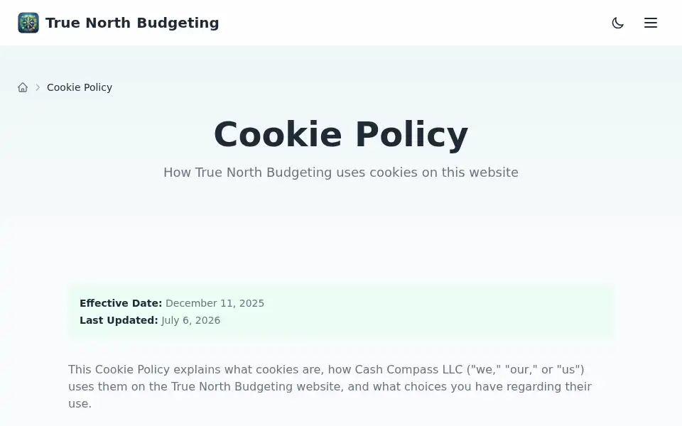 Screenshot of truenorthbudgeting.com