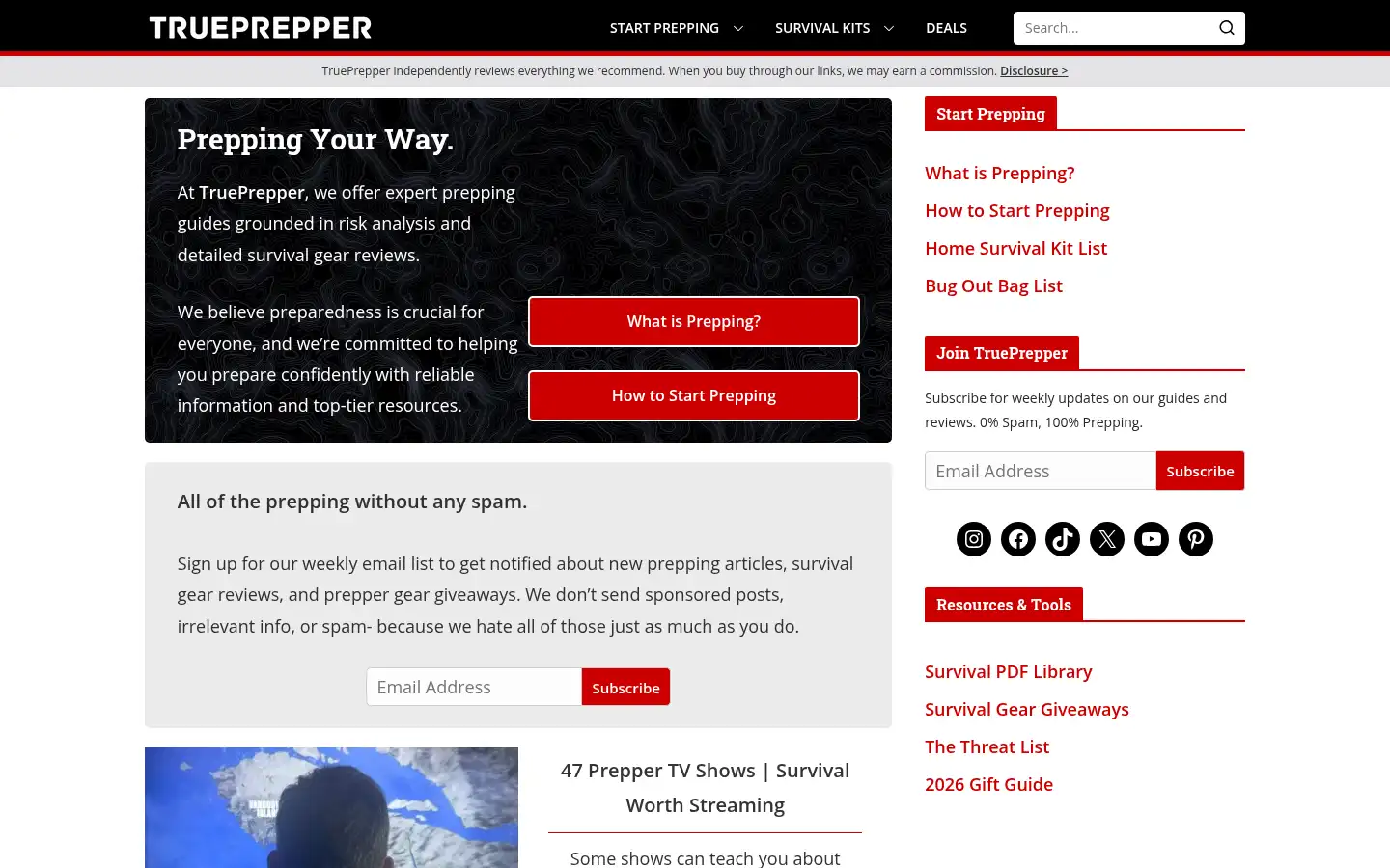 Screenshot of trueprepper.com