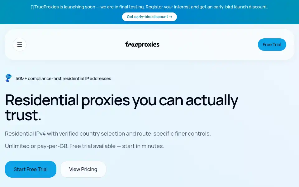 Screenshot of trueproxies.com