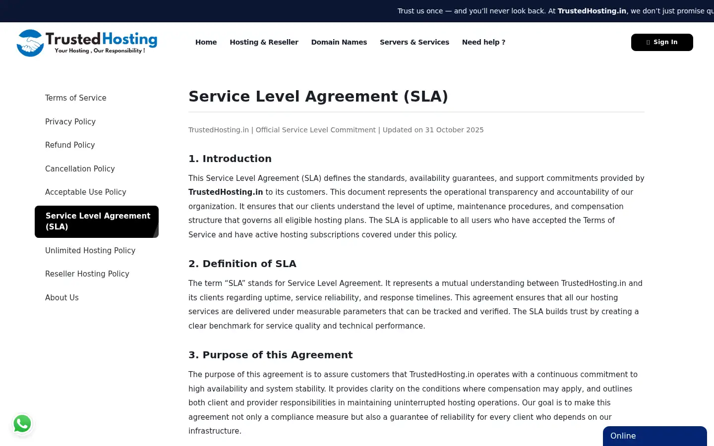 Screenshot of trustedhosting.in
