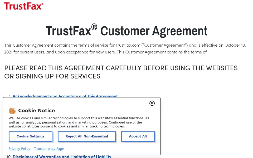 Screenshot of trustfax.com
