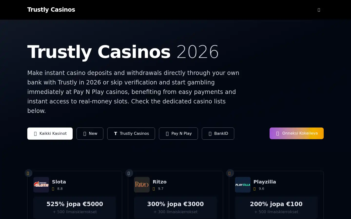 Screenshot of trustlycasinos.co.com