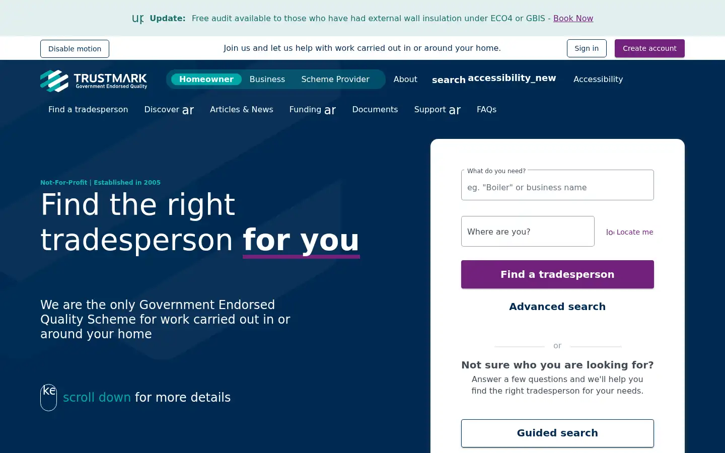 Screenshot of trustmark.org.uk