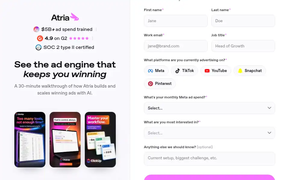 Screenshot of tryatria.com