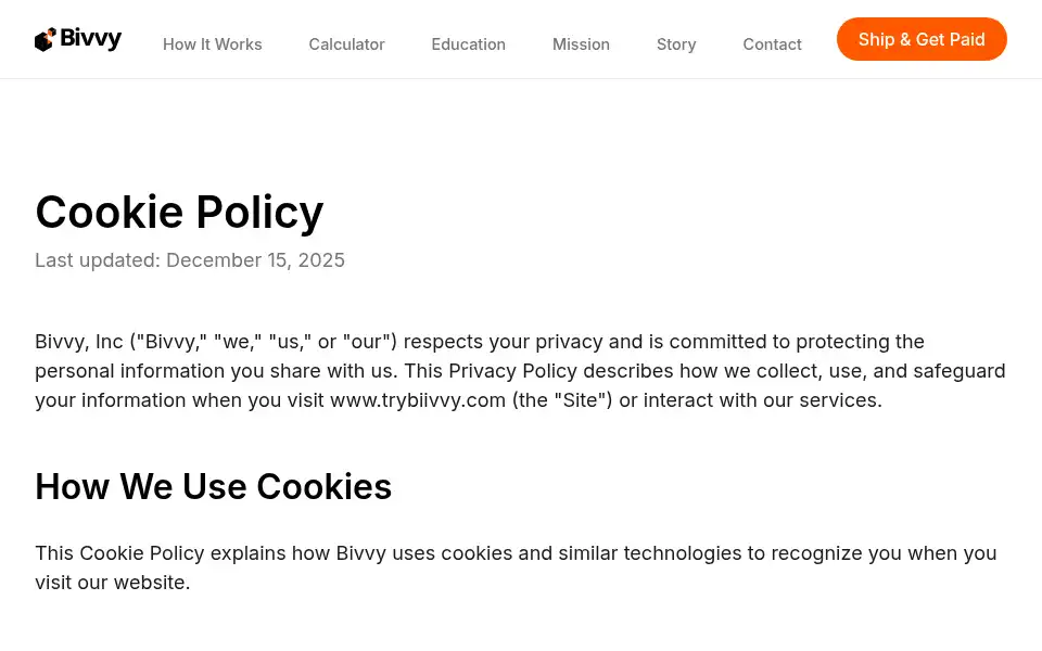 Screenshot of trybivvy.com