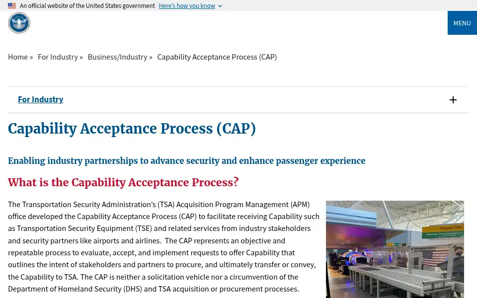 Screenshot of tsa.gov