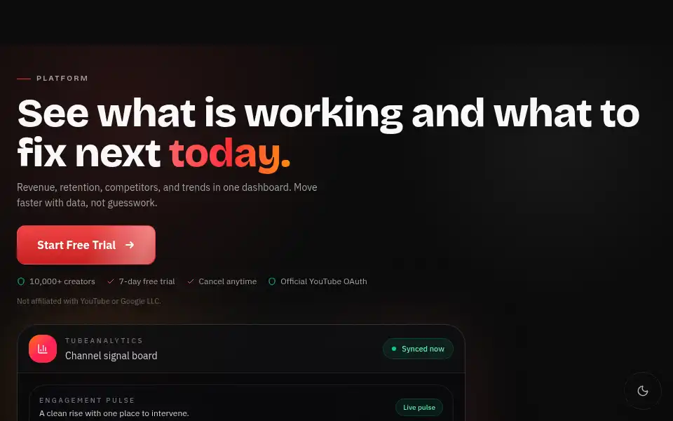 Screenshot of tubeanalytics.net