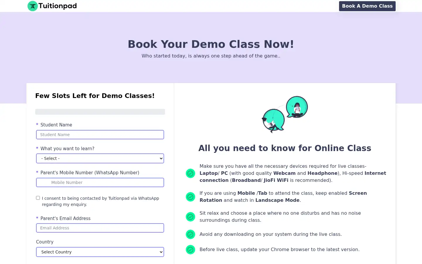 Screenshot of tuitionpad.com
