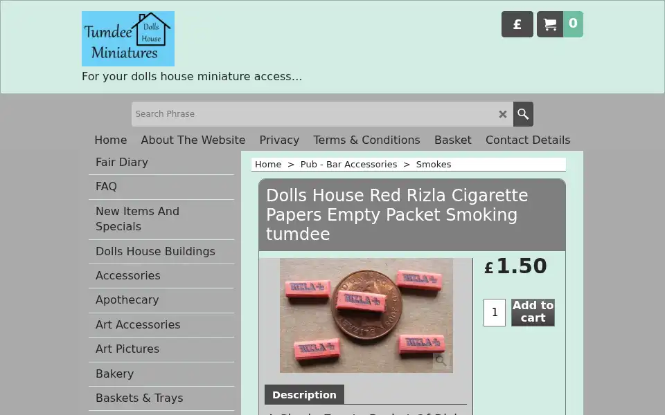 Screenshot of tumdee-dollshouse-miniatures.co.uk