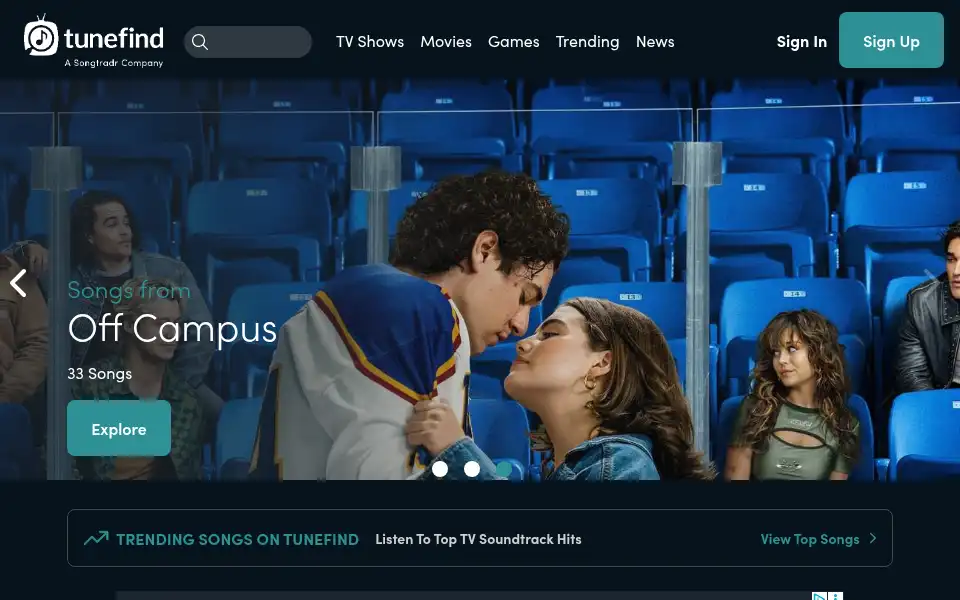 Screenshot of tunefind.com