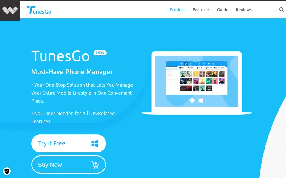 Screenshot of tunesgo.wondershare.net