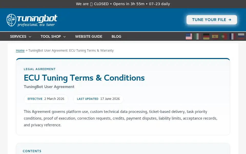 Screenshot of tuningbot.com